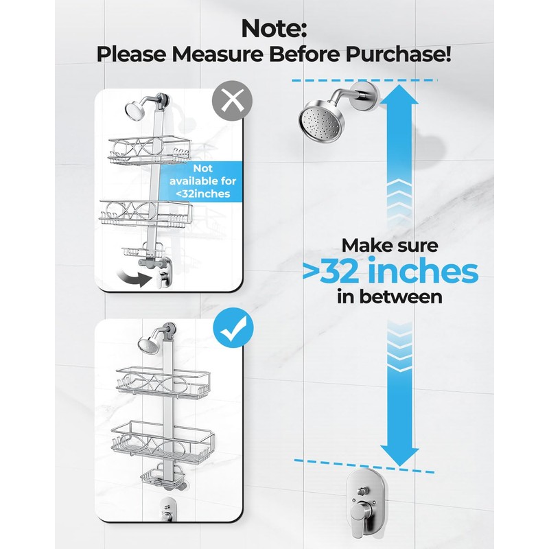 ODesign 2 Tier Stainless Steel Anodized Aluminum,Height-Adjustable Rustproof Shower Caddy
