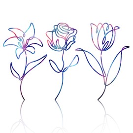 Zzbakress 3 Pcs Colorful Metal Flower Wall Decor Farmhouse Wall Decor Purple Wall Decoration Rustic Room Decor Minimalist Wall Art for Bathroom Kitchen Bedroom Living Room (Colorful)