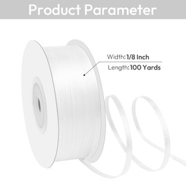 Isaspire 1/8" Width x 100 Yards Satin Ribbon, Thin White Ribbon Perfect for DIY Craft, Bows, Gift Wrapping, Flower Bouquet, Valentine's Day, Christmas and Party Decoration
