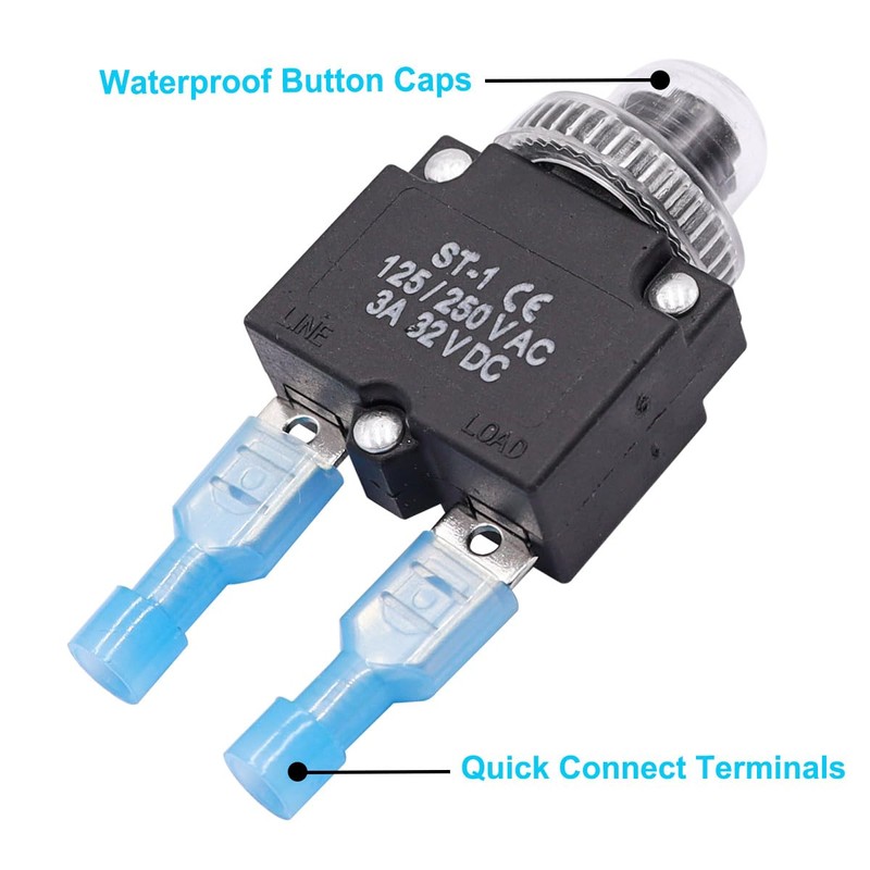 mxuteuk 5Pcs 3,5,10,15,20Amp Circuit Breakers Push Button Manual Reset 125/250V