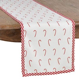 Fennco Styles Bonbon Collection Holiday Candy Cane Design Table Runner 16 x 72 Inch – Red Table Cover for Christmas Dinner, Family Gathering, Special Events and Home Décor