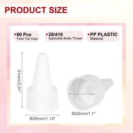 PATIKIL 28/410 Twist Top Caps, 60Pcs Plastic Squeeze Bottle Replacement Caps with Foam Gasket for Paint Lids Glue Dispensing DIY Crafts, White