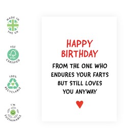 Central 23 Brother Birthday Cards - Husband Birthday Card From Wife - 'Endures Your Farts' - Funny Boyfriend Birthday Card - Comes With Stickers - Vegan Ink - Made In The UK
