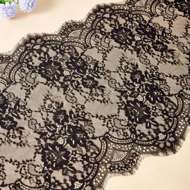 15.75" Wide 3 Yard White Eyelash Lace Fabric Lace Ribbon with Floral Pattern for Wedding, Sewing, DIY Crafting, Home Decor (Black)