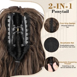 Stamped Glorious Ponytail Extension 18" Curly Wavy Pony Tail Claw Multi Layered Clip on Ponytail Extension Fluffy Natural Looking Synthetic Hair Piece for Women(Medium Brown Auburn)