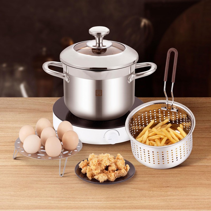 GOLDEN KEY Deep Fryer Pot with Basket and Lid,4.0L/4.2QT 304