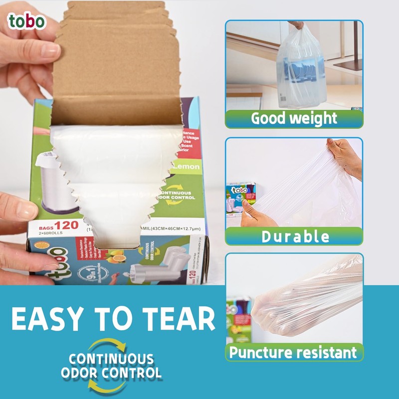 Tobo Small Trash Bags 4 Gallon, Lemon Scent, 240 Count