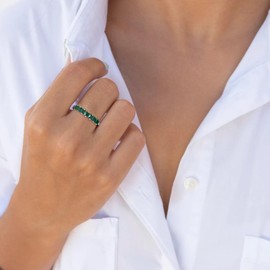 STARCHENIE Stackable Ring for Women 925 Sterling Silver Eternity Band Princess-Cut Created Emerald Rings Size 9