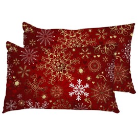 Gold Red Snowflakes Christmas Pillow Cases Queen Size Set of 2 Microfiber Pillowcases with Hidden Zipper Soft Comfortable Bed Pillow Covers (20x30 Inches)