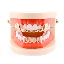 18K Gold Plated Grillz Vampire Fangs Grill Top & Bottom Hip Hop Mouth Teeth Caps