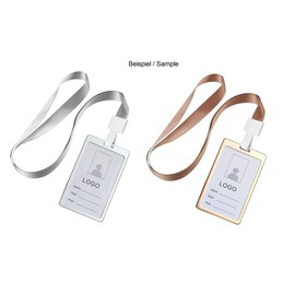 Waizmann.IDeaS Premium ID Card Set - Lanyard 15 mm Lanyard Neck Strap + ID Case Horizontal Aluminium Card Case Card Holder Protective Cover