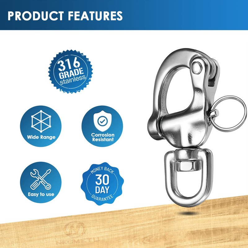 NECMETU Snap Shackle 316 Stainless Steel Swivel Shackle Sailing Halyard,