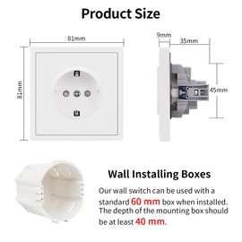 JIMEIDA 1 Fach Steckdose Weiß Unterputz Glattes Hautgefühl mit Steckklemme 16Amp Schuko Steckdose Wandsteckdose 80 * 80mm