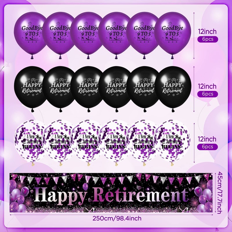 Purple Retirement Bannner and Balloons