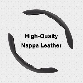 Amiss Car Nappa Leather Steering Wheel Cover, Car Interior Accessories, 2PCS Segmented Steering Wheel Protector, Universal 99% Car Wheel Cover Protector (Black)