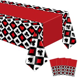 4 Pack Poker Tablecloth Casino Theme Party Tablecloth Las Vegas Table Cover Playing Card Casino Party Table Cloths Poker Theme Decor of 51X86IN