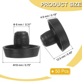 PATIKIL Glass Table Top Bumpers, 50 Pcs 8mm Thread Diameter Soft Stem Black Bumpers Rubber Grippers Anti-Slip Pads Flat Pellets for Glass Table Furniture Cabinet