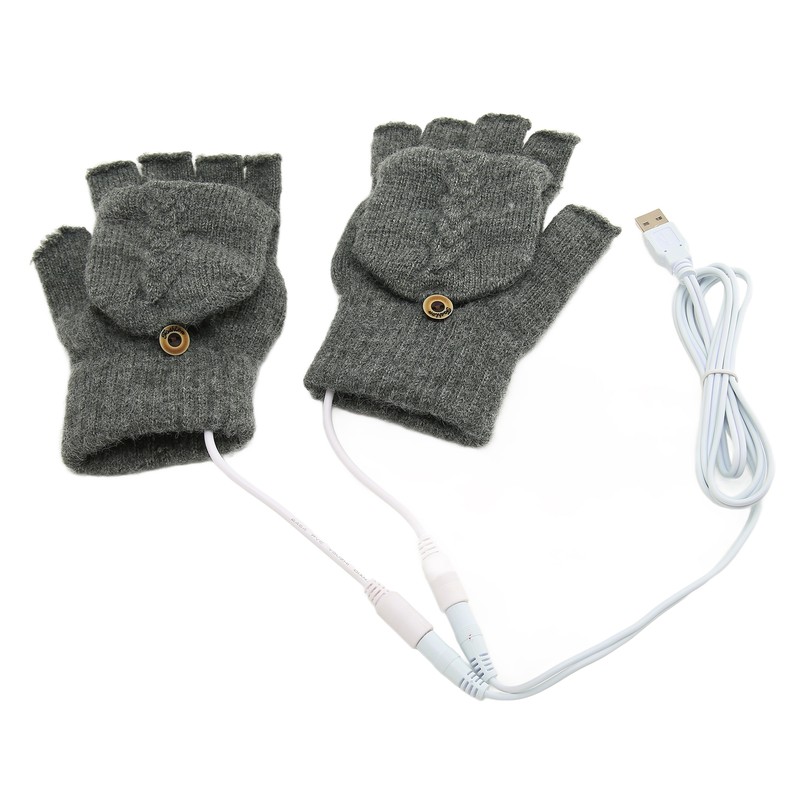 USB Warmer Heated Gloves Flip Half Fingerless Electronic Knitted Hand