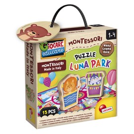 Liscianigiochi 96855 Animals Wood Puzzle Luna Park Montessori Baby Wooden Cube Puzzle Lunapark 15p, One Size