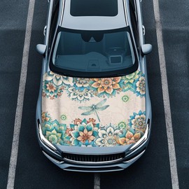 Pxtubomyo Car Hood Cover,Horse Print Tear-Resistant Wear-Resistant Car Hood Cover Wrap,Polyester Elastic Windproof Vehicles Decorate Accessories for Women Men