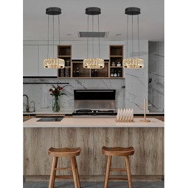 Modern LED Dimmable Crystal Chandelier 8" Ring Black Pendant Light Fixtures for Kitchen Island Dining Room Living Room