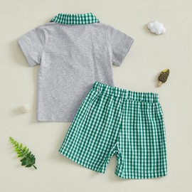 Toddler Baby Boy Golf Outfit Hole in One/Golf Cart Embroidery Quarter Zip Collared Shirt Plaid Shorts Set Summer Clothes (Green, 2-3T)
