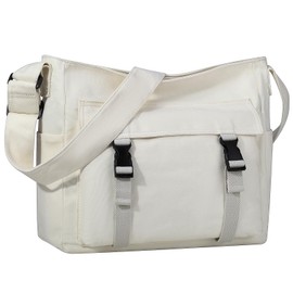 Canvas Messenger Bag,Lightweight Large Casual Crossbody Shoulder Hobo Bag for Women Men Work/Travel/College Beige