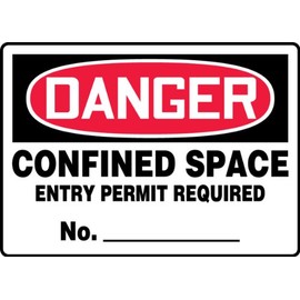 Accuform MCSP124VS Adhesive Vinyl Safety Sign, Legend "Danger CONFINED Space Entry Permit Required NO.", 7" Length x 10" Width x 0.004" Thickness, Red/Black on White