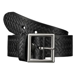 Perfect Fit 1.5 Inch Garrision Genuine Leather Belt US Made Black Basketweave Leather and Chrome Buckle