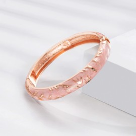 wynameleri Elegant Bracelet Gold Plated Enameled Jewelry Spring Hinge Metal Cuff Cloisonne Bangles Set Gift Box Packed 55A114-55A117 Green Pink