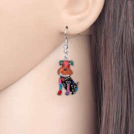 NEWEI Enamel Alloy Cute Sitting Schnauzer Dog Earrings Drop Dangle Unique Fashion Animal Jewelry For Women Gift (Multicolor)