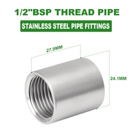 TAISHER 2 Pcs 304 Stainless Steel Cast Pipe Fitting, Coupling, 1/2" x 1/2" BSP Female Threaded, for Water Oill Air Gas