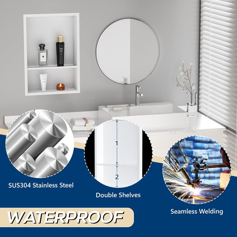 Qeke Stainless Steel Shower Niche 18" X 12", No Tile