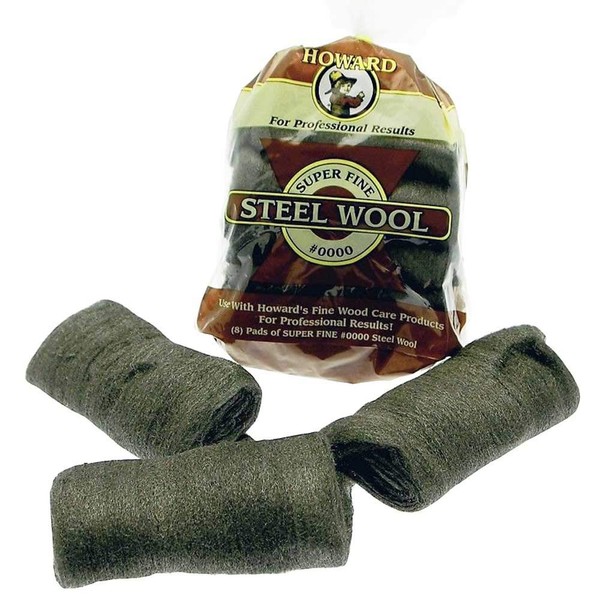 HOWARD 0000 Grade Steel Wool 8x Wire Wool Pads For Cleaning, Finishing and Automotive Prep