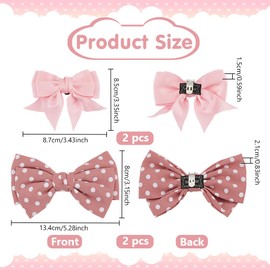 PH PandaHall 4pcs Satin Bow Shoe Clips 2 Styles Bowknot Shoe Buckle Pink Solid Shoes Clip Dots Removable Shoe Charms Shoe Buckle Decorative for Woman Heels Flats Pumps 3.4-5.3 Inch Wide