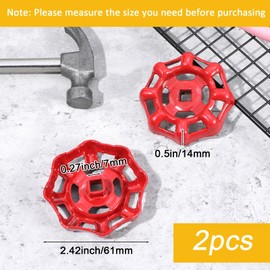 2pcs Outdoor Faucet Handle 7 x 7 mm Square Stem Hole Faucets Handles Replacement Parts Round Wheel Hose Bib Handle Rustproof Outdoor Faucet Valve Replacement Part Red Water Spigot Handles for Garden