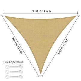 LEcylankEr Sun Shade Sail 3x3x3m Triangular PES Polyester Waterproof Sail Shade with Accessories 95% UV Block Shade Sails Sun Shades for Garden Outdoor Patio Pergola Balcony (sand, 3 x 3 x 3 m)