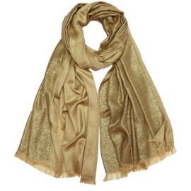 Gragengs Women's Sparkling Metallic Pashmina Shawls and Wraps Long Party Scarf Solid Color Two Tone,Gold