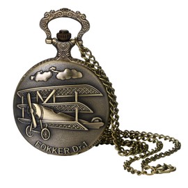 Lancardo Pocket Watch for Men Vintage Bronze Aircraft Decorative Case Arabic Numeral Dial Quartz Analog Pocket Watch with Chain for Father's Day