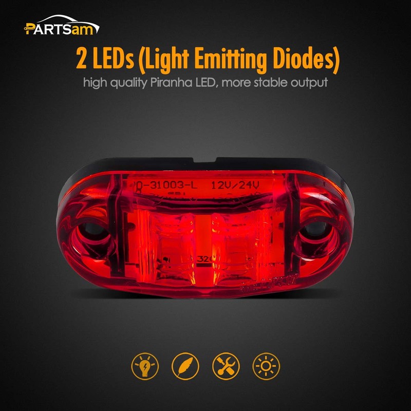 Amber Red 2.5" 2 Diode Oval LED Trailer Truck Clearance