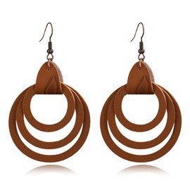 Multi Layer Hollow Circular Carved Textured Leather Earrings Vintage Bohemian Style Faux Leather Print Round Earrings For Women (Style B)