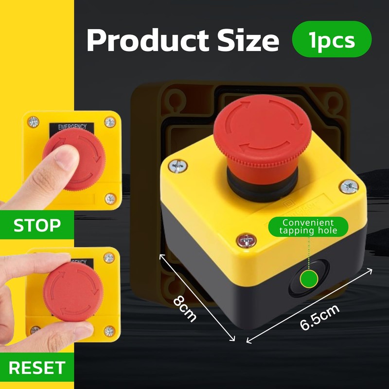 Lotbun 110V ~ 400V Emergency Stop Switch, Waterproof Index IP65,