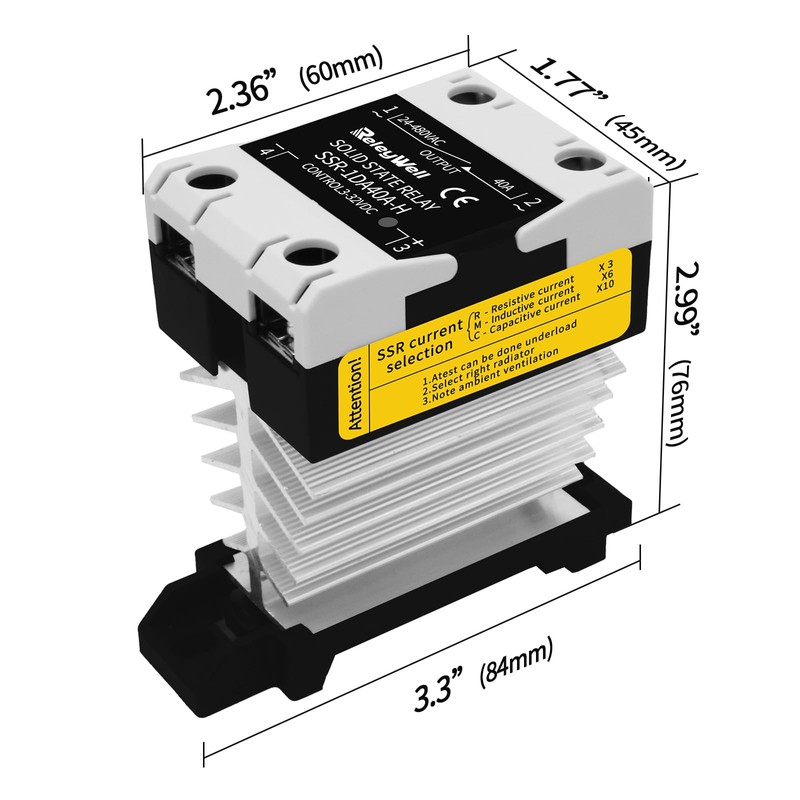 ReleyWell Solid State Relay, 40A DIN Rail SSR Relay with