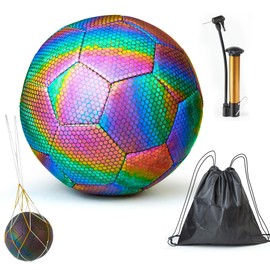 Reflective Football Size 5 Glow in the dark Football with Pump Holographic Light Up Football,Soft Touch PVC,Suitable for Night Training, Indoor Outdoor Night Games, Suitable for Boys,Girls Kids Adults