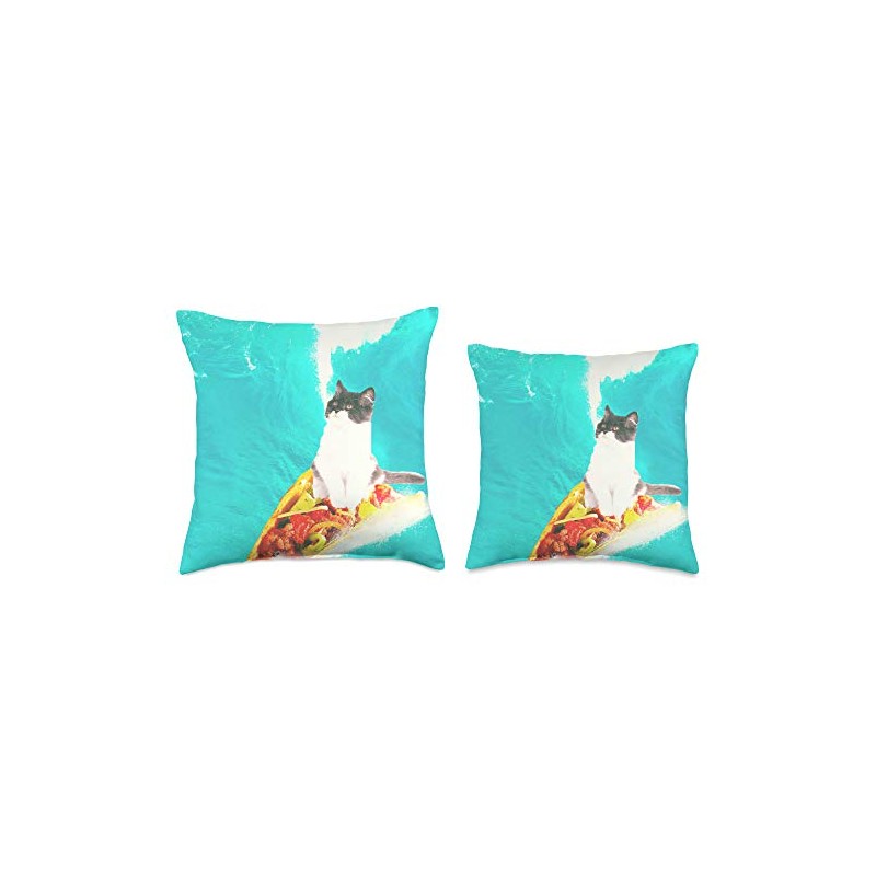 Kitty Cat Surfing Taco Throw Pillow
