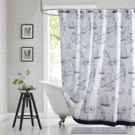 BESTRIPES Aviation Waterproof Fabric Shower Curtain,Blue Printed Shower Curtain for Bathroom,Polyester Bathroom Curtains,62" W x 72" H