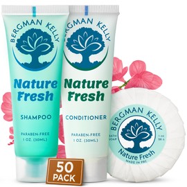 BERGMAN KELLY Round Hotel Soap Bars, Shampoo & Conditioner 3-Piece Set (1 oz each, 150 pc, Nature Fresh), Delight Your Guests with Refreshing & Soothing Mini Travel Toiletries & Bulk Amenities