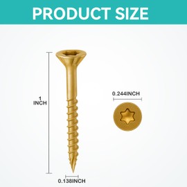 Wood Screws Yellow #6 × 1 inch Torx Star Drive Deck Screws Flat Head M3.5 × 25 Countersunk T10 Self Tapping Thread Cut 200pcs Carbon Steel Galvanized Very Small Size Screw(200PCS/Small Box Yellow)