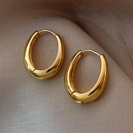 Chunky Gold Earrings for Women Gold Hoop Earrings Thick Teardrop Earrings Gold Statement Earrings Geometric Jewelry Gifts for Girls
