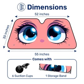GENANY Cute Eyes Windshield Sun Shade for Car SUV Truck (55x30 Inches), Sun Shade Windshield, Shades for Front Windows, Protector Blocks UV, Halloween Car Decor